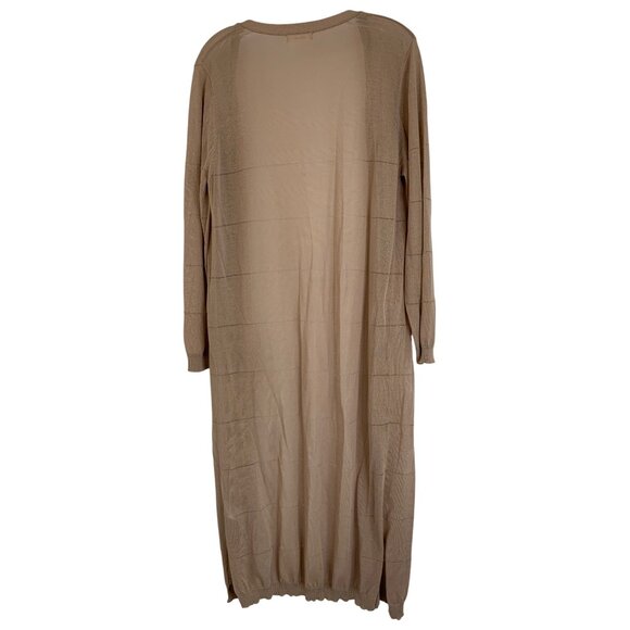 Mod Ref Sheer Open Front Eyelet Stripe Tan Cardi L Duster Midi Long REE10680 - Picture 6 of 8